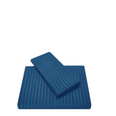 Nevresim Dünyası Basic Stripe Çift Kişilik Fitted Micro Saten Çarşaf ve 2 Yastık Kılıfı Lacivert