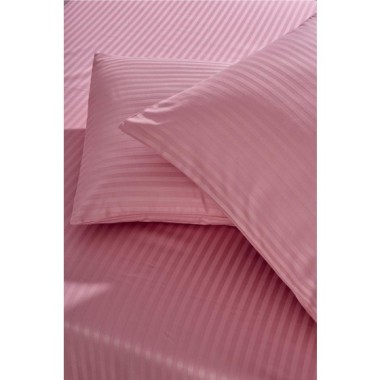 Nevresim Dünyası Basic Stripe Çift Kişilik Fitted Micro Saten Çarşaf ve 2 Yastık Kılıfı Gülkurusu