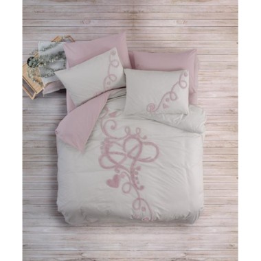 Cotton Box Puff Nakışlı Ranforce Çift Kişilik Anneler Günü Nevresim Takımı Bellini Pembe