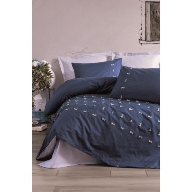 Cotton Box Brode Ranforce Çift Kişilik Nevresim Takımı Gina Lacivert
