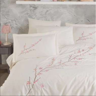 Hobby Çift Kişilik Poplin Premium Nakışlı Nevresim Vera Krem