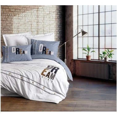 Cotton Box Mood Nakışlı Ranforce Çift Kişilik Nevresim Takımı Forever Gri 8680108071144