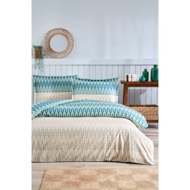 Özdilek Çift Kişilik Ranforce Nevresim Takımı Flame Stitch Mavi