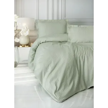 Cotton Box Stripe Elegant Adaçayı Çift Kişilik Saten Nevresim Takımı