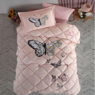 Clasy Tek Kişilik Ranforce Genç Desen Yorgan Seti Daisy Love V2 Somon