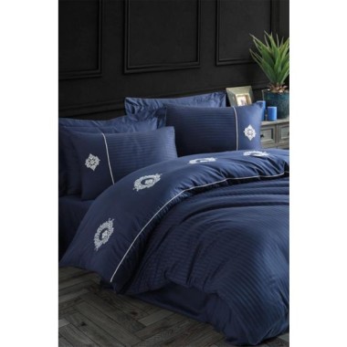 Hobby Elegant Nakışlı Pamuk Saten Çift Kişilik Nevresim Takımı Olimpos Lacivert