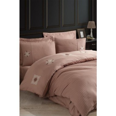 Hobby Elegant Nakışlı Pamuk Saten Çift Kişilik Nevresim Takımı Zeugma Kahve