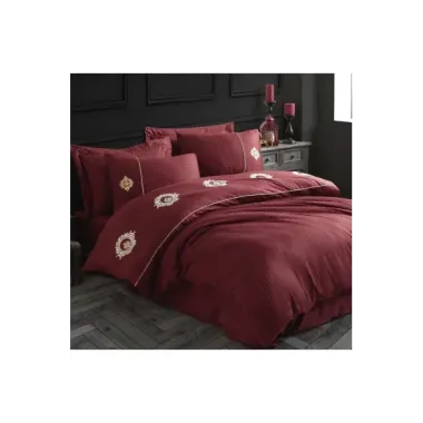 Hobby Elegant Nakışlı Pamuk Saten Çift Kişilik Nevresim Takımı Olimpos Bordo