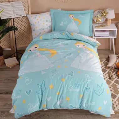 Hobby Tek Kişilik Poplin Nevresim Takımı Prenses Yeşil