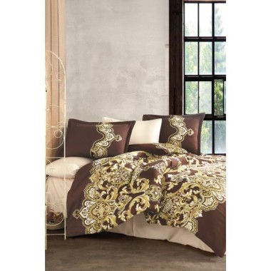 Clasy Tek Kişilik Saten Nevresim Takımı Artesa V1 Kahve