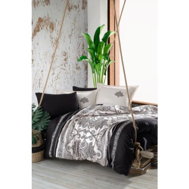 Clasy Tek Kişilik Saten Nevresim Takımı Ahiska V1 Siyah