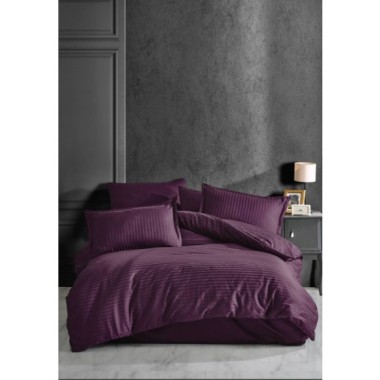 Clasy Çizgili Tek Kişilik Saten Nevresim Takımı Mor