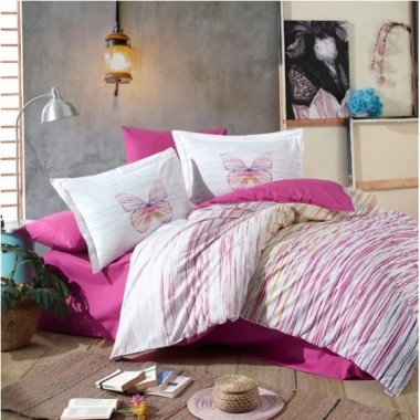 Hobby Kingsize Poplin Nevresim Eldora Fuşya