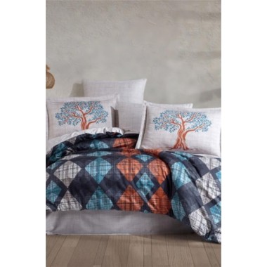 Hobby Çift Kişilik Saten Nevresim Ruth Lacivert