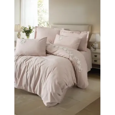 Cotton Box 3D Nakışlı Çift Kişilik Saten Nevresim Takımı Zena Lila