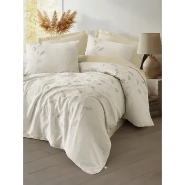 Cotton Box Brode Nakışlı Çift Kişilik Saten Nevresim Takımı Blade Bej