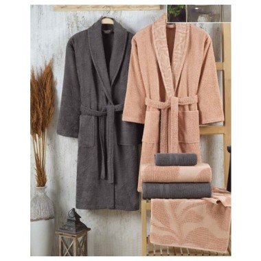 Hobby Puga Bornoz Seti Şeftali K.Gri