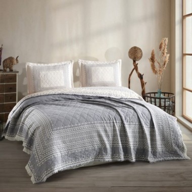 Clasy Çift Kişilik Müslin Yatak Örtüsü Nomada V1 Antrasit