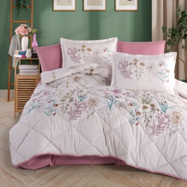 Clasy Çift Kişilik Ranforce Yorgan Seti Bahari V1 Pembe