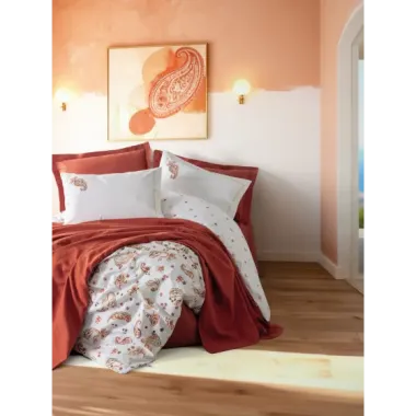 Cotton Box Vivid Çift Kişilik Pikeli Nevresim Takımı Paisia ​​Tarçın