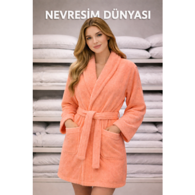 Nevresim Dünyası Pamuklu Tek Bornoz Somon M Beden