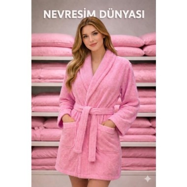 Nevresim Dünyası Pamuklu Tek Bornoz Pembe XL-XXL Beden