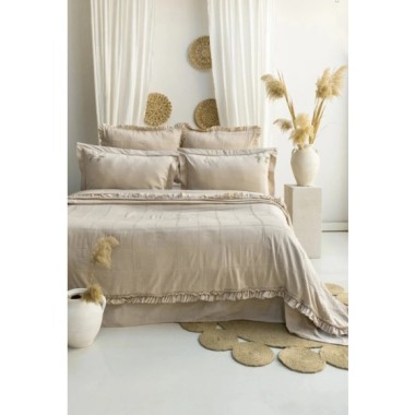 Şaheser Home Collection Fiorella Yatak Örtüsü Seti, Fırfır Detaylı %100 Pamuk Jakarlı Kumaş, El Nakışlı 6'lı Yatak Örtüsü