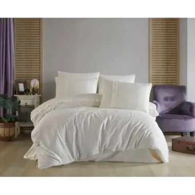 Hobby Premium Deluxe 300TC Çift Kişilik Saten Nevresim Takımı Plain Krem