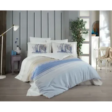 Hobby Çift Kişilik Saten Nevresim Aden Mavi