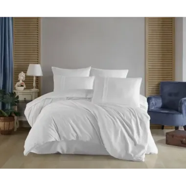 Hobby Premium Deluxe 300TC Çift Kişilik Saten Nevresim Takımı Plain Beyaz