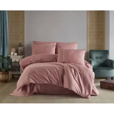 Hobby Premium Deluxe 300TC Çift Kişilik Saten Nevresim Takımı Plain Pudra