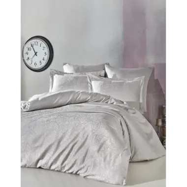 Şaheser Home Collection Jakarlı Saten Çift Kişilik Nevresim Takımı Lucio A.Gri