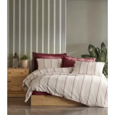 Şaheser Home Collection İplik Boyalı Nevresim Takımı Avva Bordo