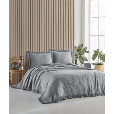Şaheser Home Collection Yatak Örtüsü Çift Kişilik İlda Gri