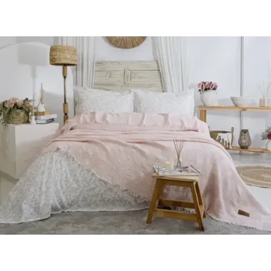 Şaheser Home Collection Müslin Yatak Örtüsü Çift Kişilik Pamela Pudra