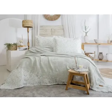 Şaheser Home Collection Müslin Yatak Örtüsü Çift Kişilik Pamela A.Gri