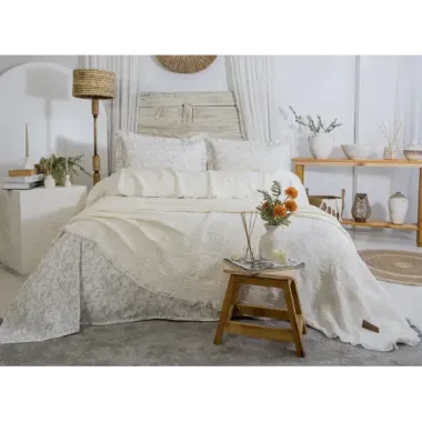 Şaheser Home Collection Müslin Yatak Örtüsü Çift Kişilik Pamela Krem
