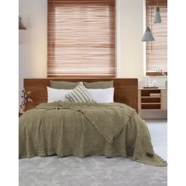 Şaheser Home Collection Müslin Yatak Örtüsü Çift Kişilik Oscar Yeşil