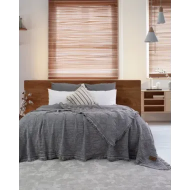 Şaheser Home Collection Müslin Yatak Örtüsü Çift Kişilik Oscar K.Gri