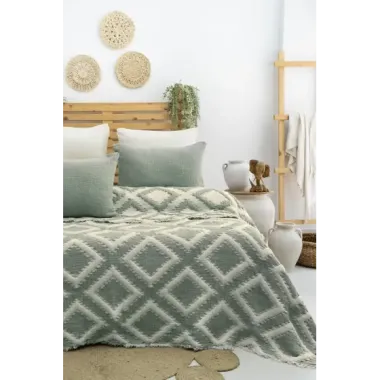 Şaheser Home Collection  Müslin Yatak Örtüsü Seti Çift Kişilik Sonia Yeşil