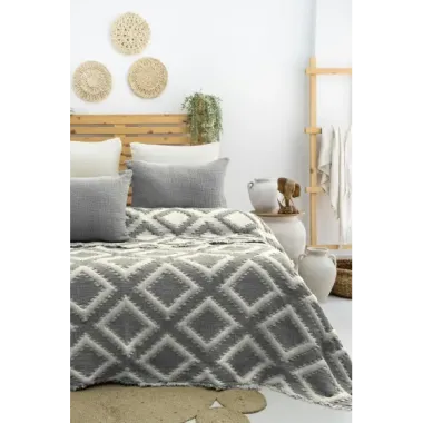 Şaheser Home Collection  Müslin Yatak Örtüsü Seti Çift Kişilik Sonia Antrasit