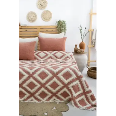 Şaheser Home Collection  Müslin Yatak Örtüsü Seti Çift Kişilik Sonia Kiremit