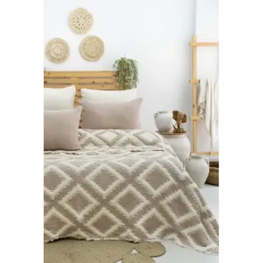 Şaheser Home Collection  Müslin Yatak Örtüsü Seti Çift Kişilik Sonia Bej