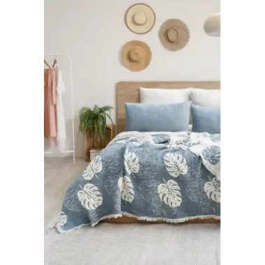 Şaheser Home Collection Yatak Örtüsü Seti Çift Kişilik Forest Mavi