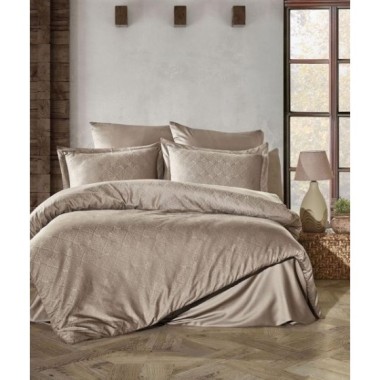 Şaheser Home Collection Jakarlı Saten Çift Kişilik Nevresim Takımı Harley Vizon