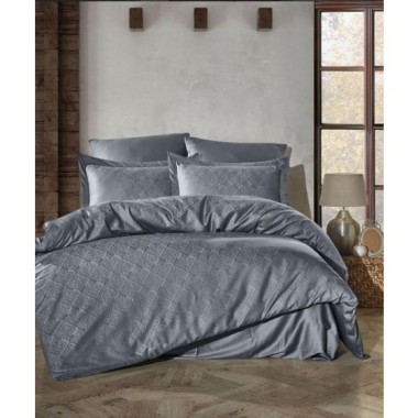 Şaheser Home Collection Jakarlı Saten Çift Kişilik Nevresim Takımı Harley A.Gri