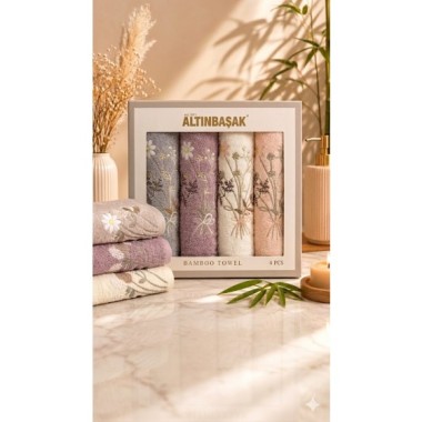 Altınbaşak Bambu 4´lü 50x90 El Havlusu Marina