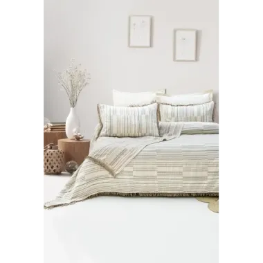 Şaheser Home Collection Yatak Örtüsü Çift Kişilik Müslin Lia Bej