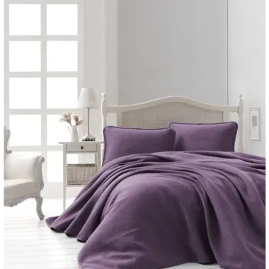 Şaheser Home Collection Jakarlı Yatak Örtüsü Seti Liv Mürdüm