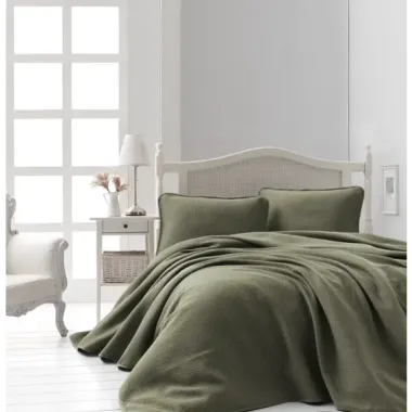 Şaheser Home Collection Jakarlı Yatak Örtüsü Seti Liv Haki
